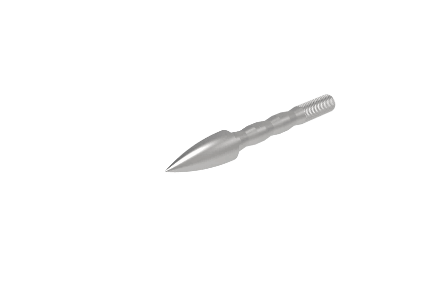 Silver metal arrow point with threaded end on transparent background