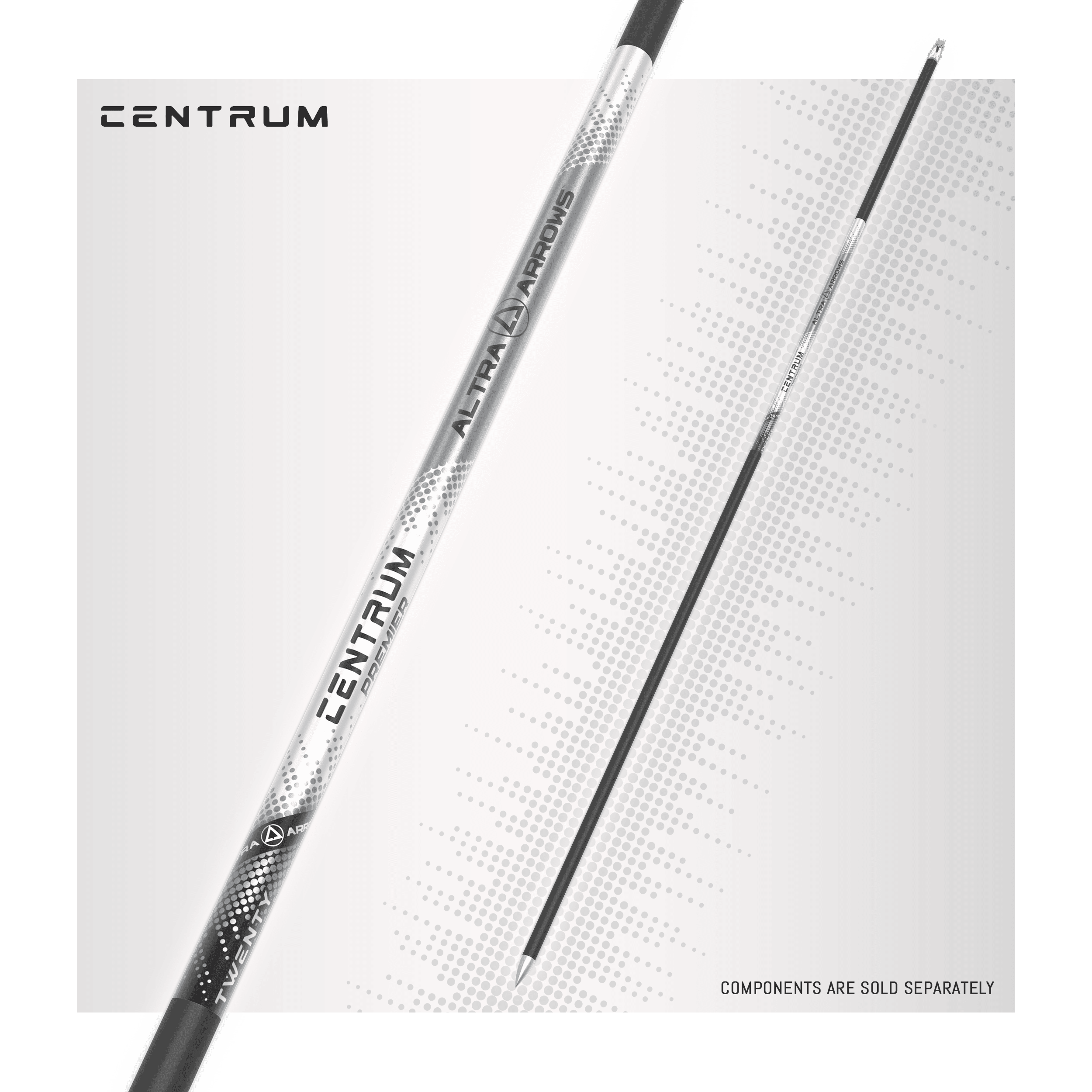 Altra Archery Centrum Premier target arrow in black and silver on a white background