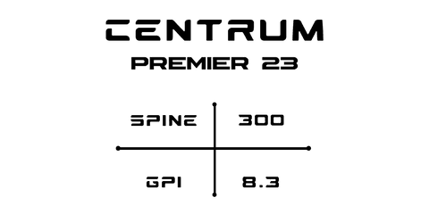 Centrum Premier 23 arrow specification chart with spine 300 and GPI 8.3 for archery