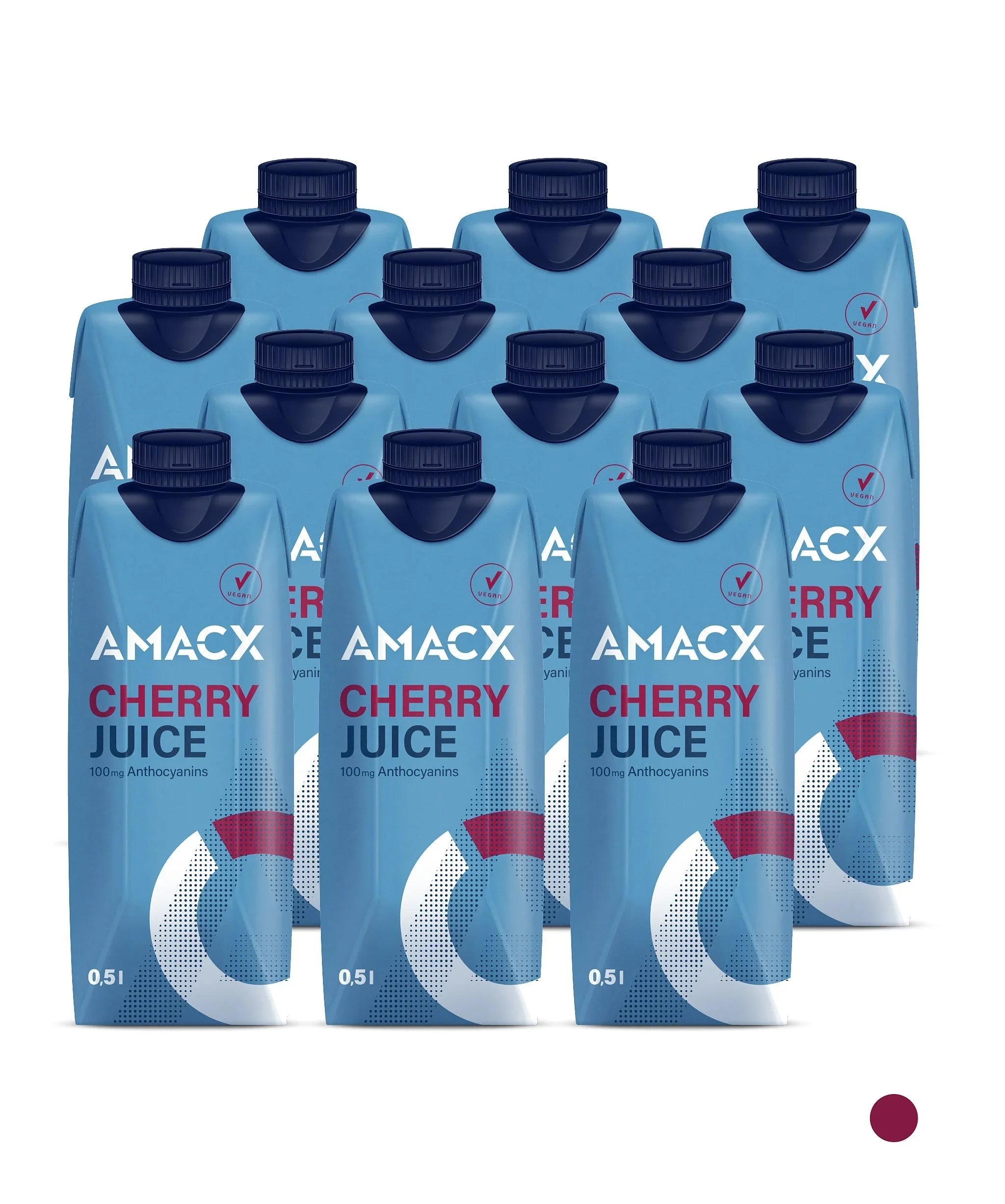 AMACX cherry juice 12-pack tetrapack, blue packaging, 0.5L vegan drink