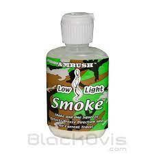 Ambush Low Light Smoke wind detector bottle with camouflage label and white cap
