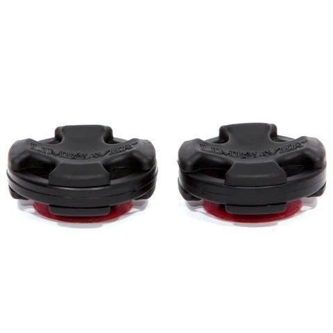 Pair of black APA Archery Limbsaver broadband solid limb dampeners on white background