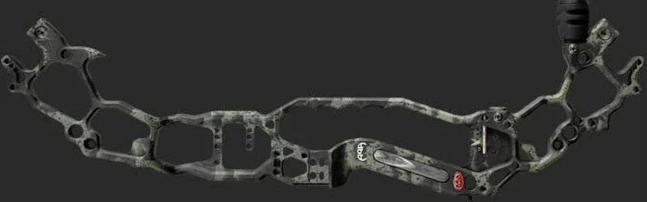 Covert Black camo compound bow riser, lightweight cutout design, archery equipment