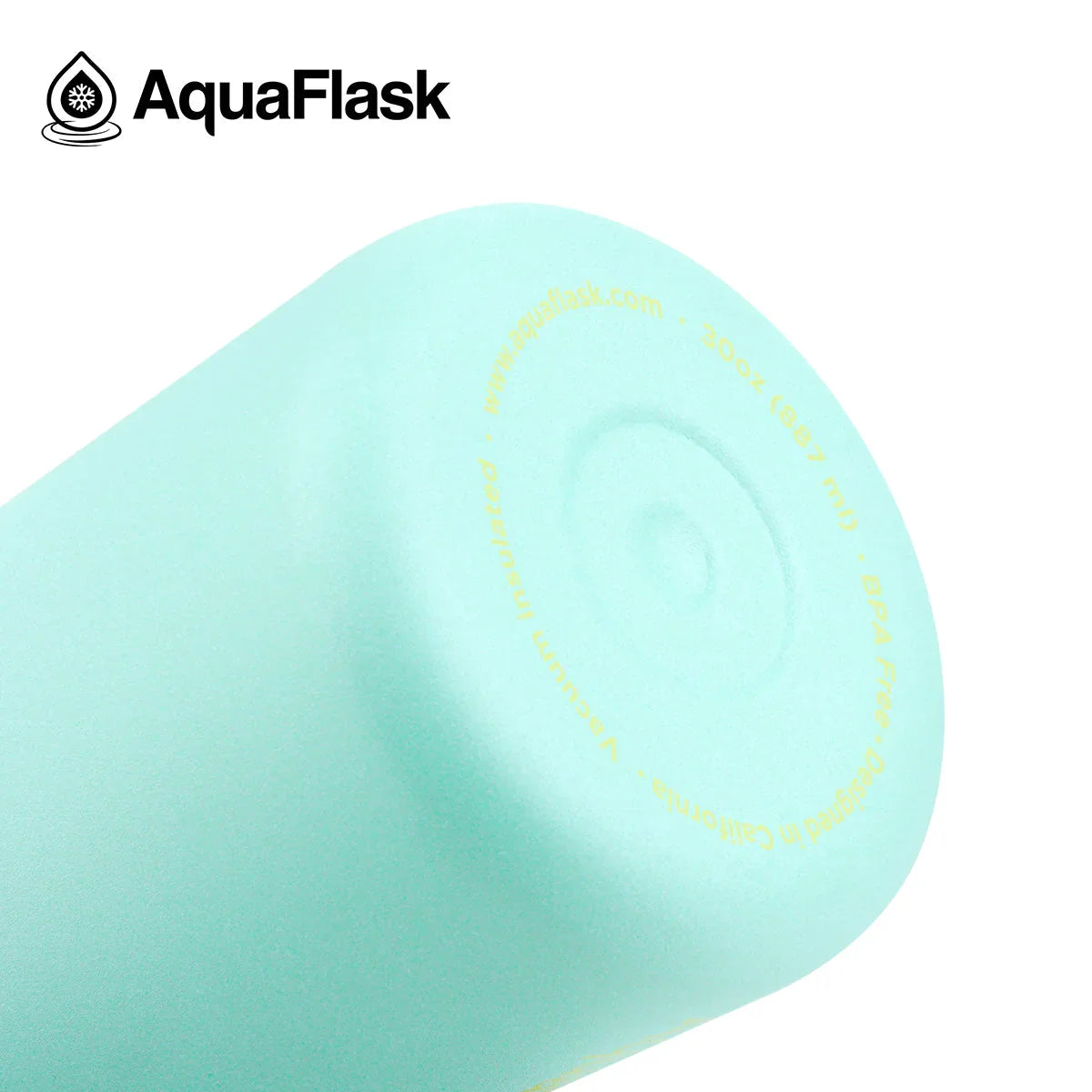 AquaFlask light blue water bottle base with BPA free and vacuum insulated details.