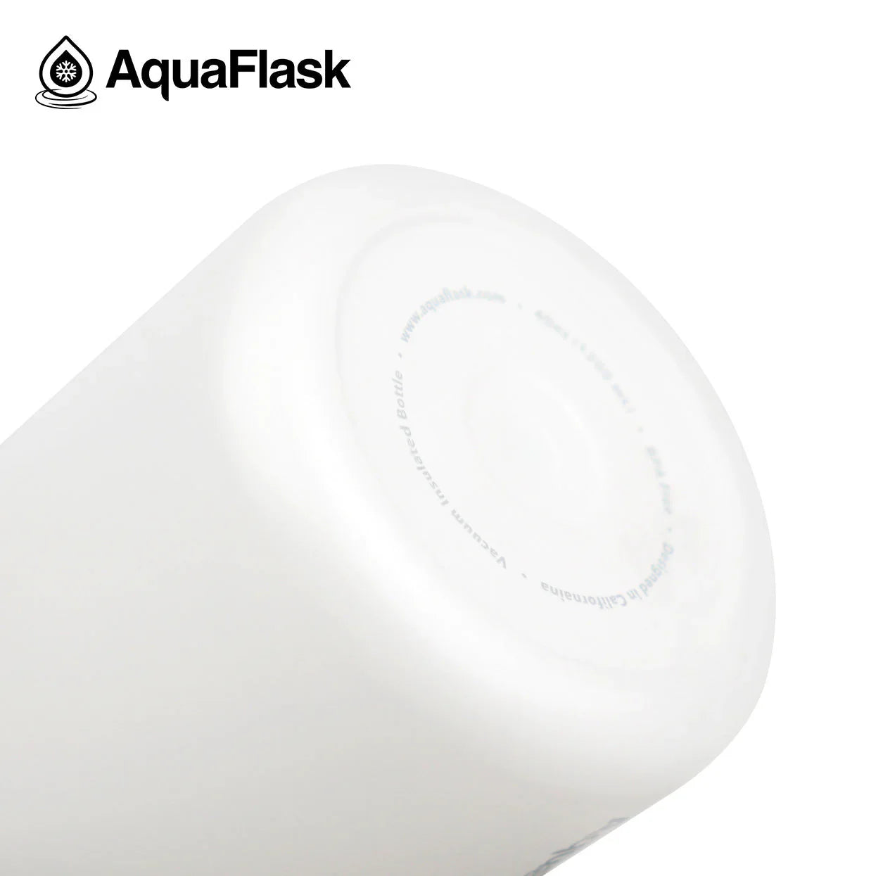 AquaFlask 40oz Cream Puff insulated water bottle bottom closeup on white background