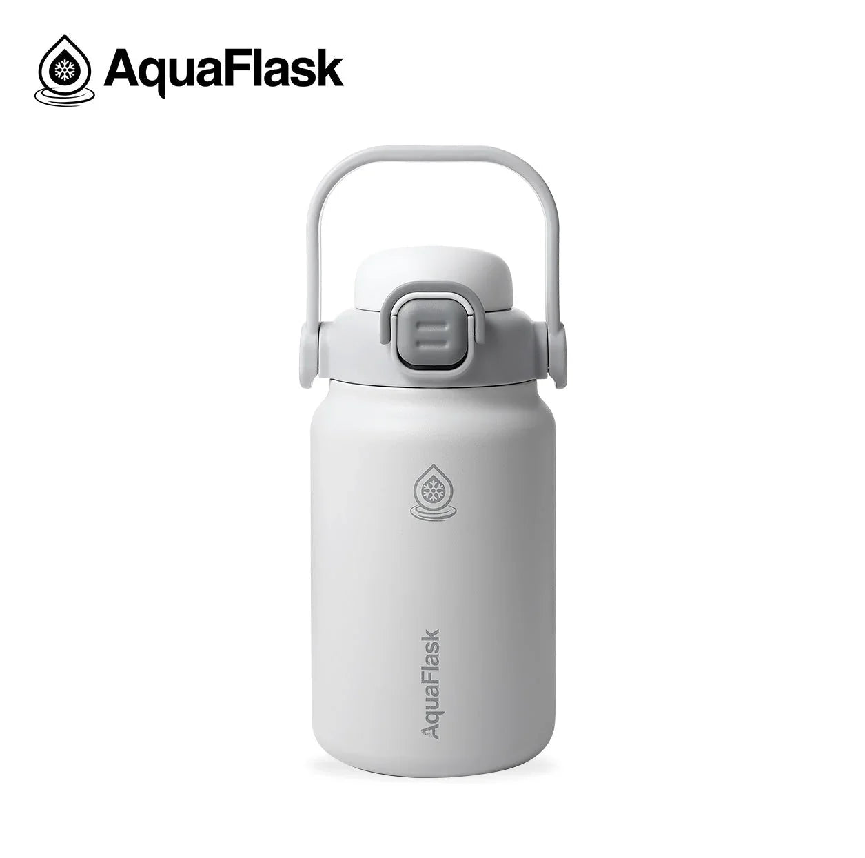 AquaFlask 40oz Cream Puff insulated water bottle with handle on white background