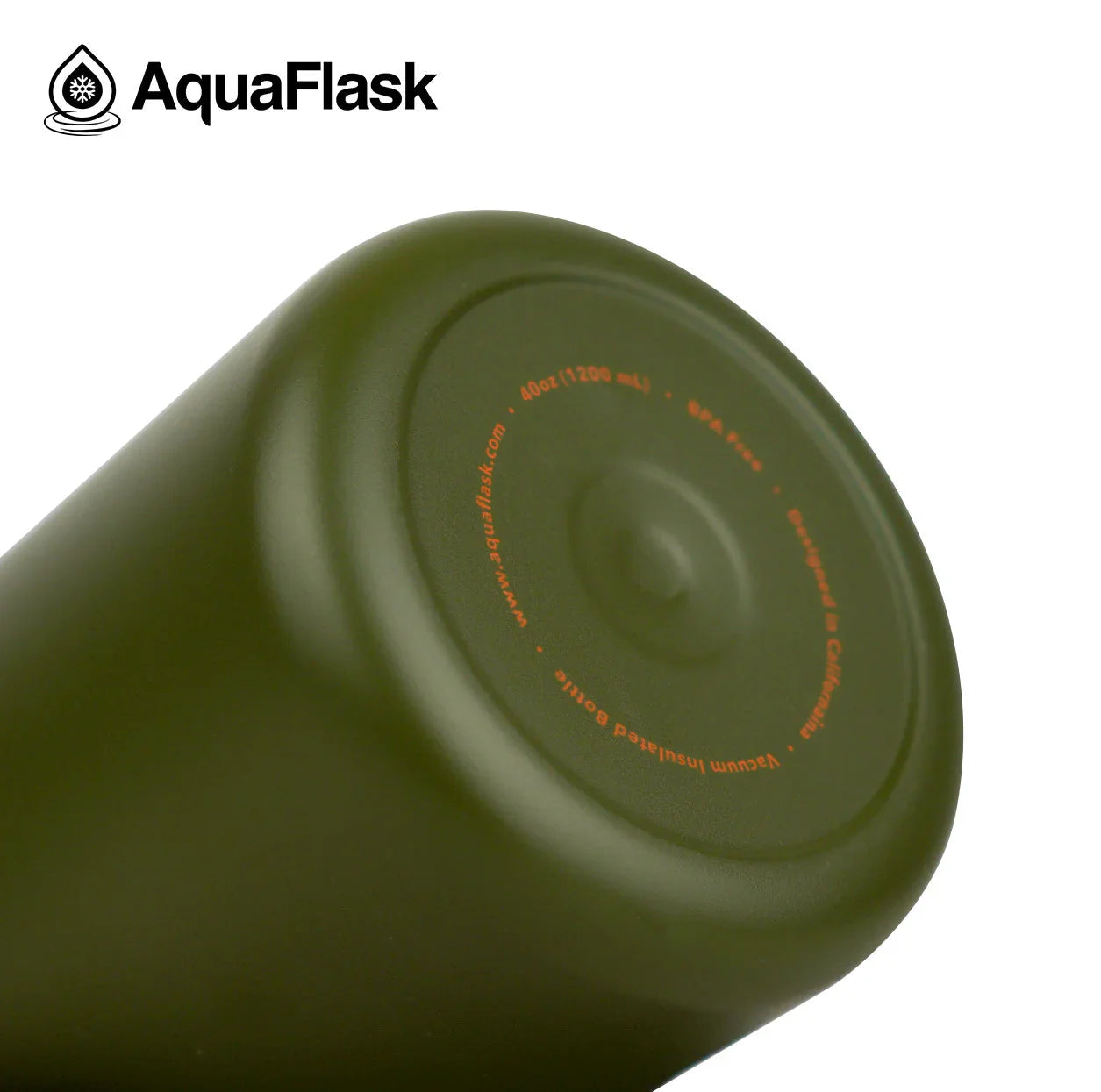 Olive green AquaFlask 40oz vacuum insulated bottle base with brand logo