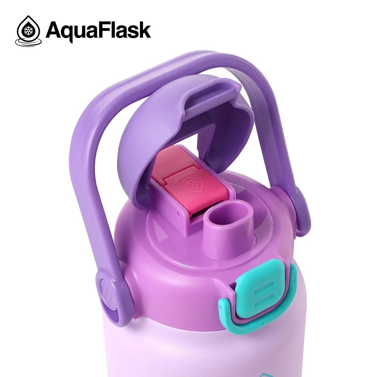 AquaFlask 40oz Sweet Pea purple water bottle with handle and straw lid