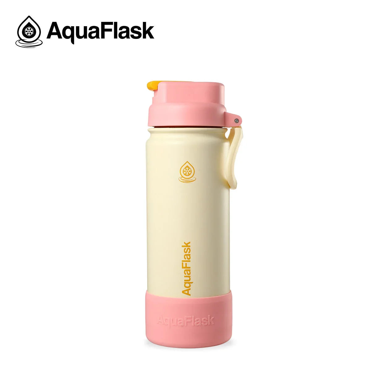 AquaFlask Kids Flip Sip Talulla 14oz cream and pink water bottle with handle