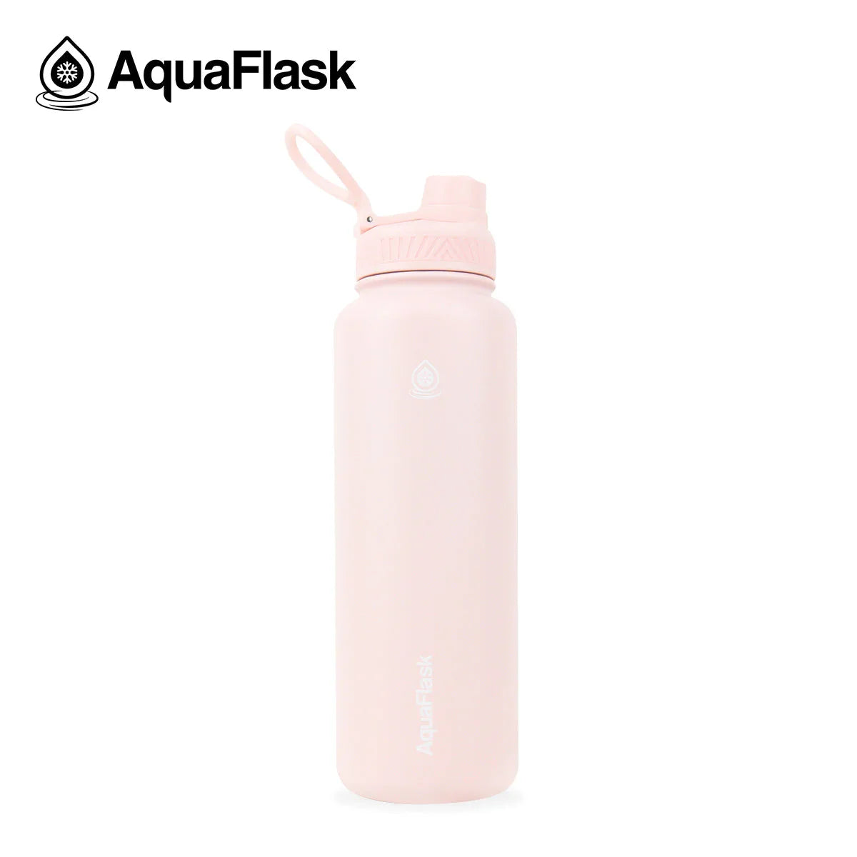 AquaFlask 40oz Ballet Pink water bottle with handle on white background