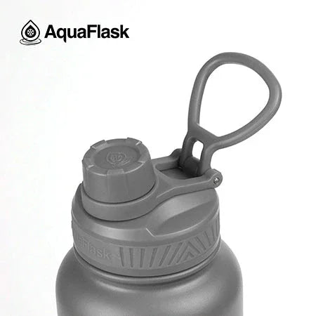 AquaFlask 40oz stone gray water bottle with handle and secure lid