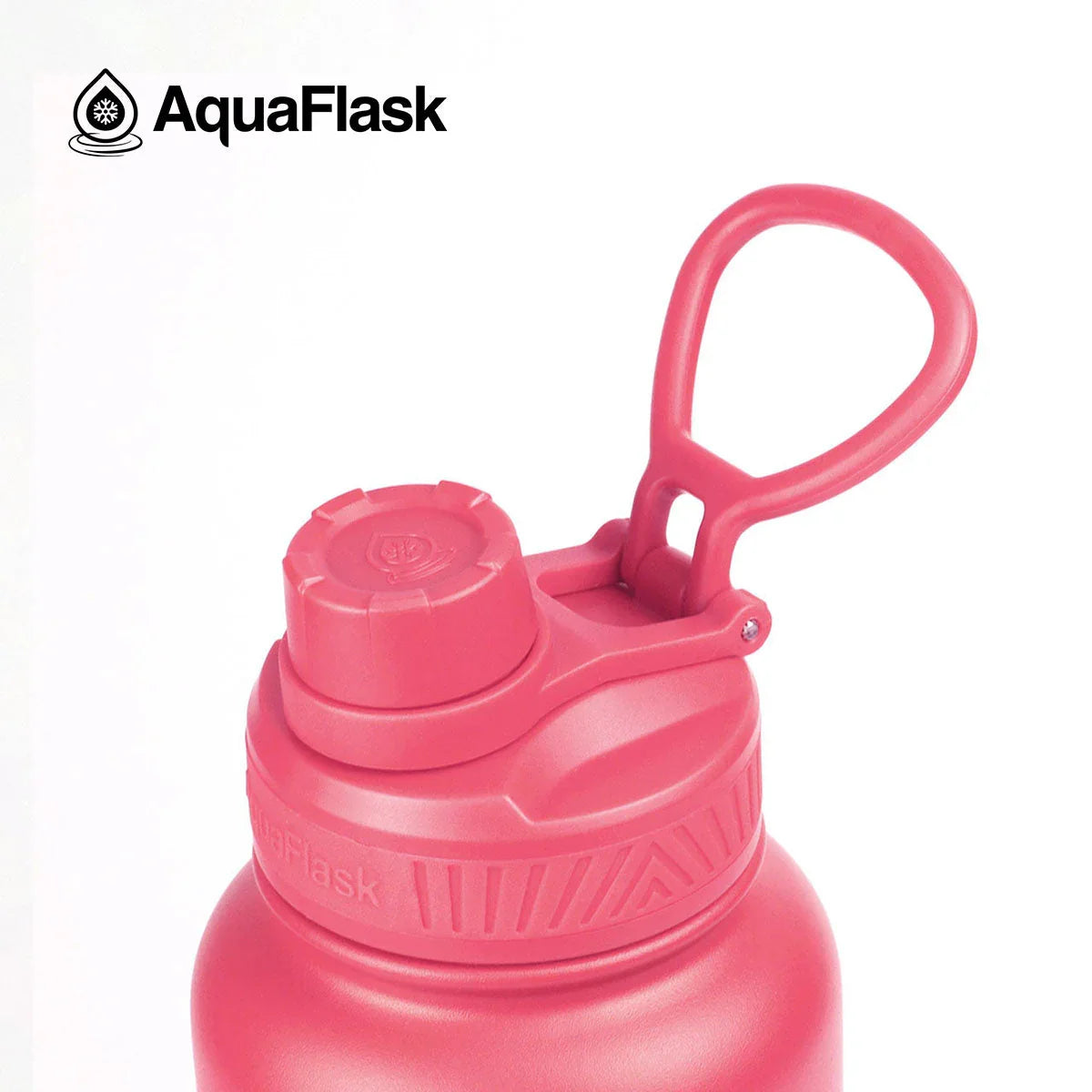 AquaFlask 40oz pink insulated water bottle with handle on white background