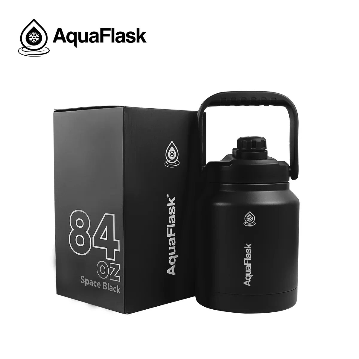 AquaFlask 84oz Space Black water jug with box, large insulated bottle