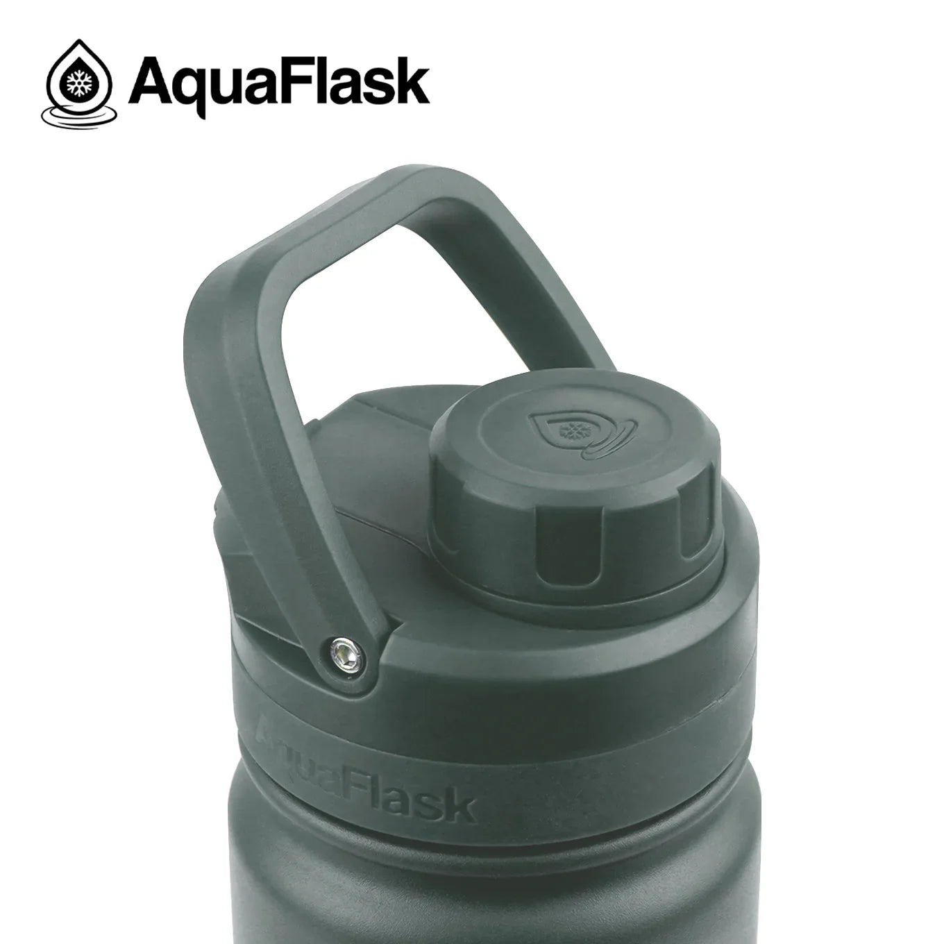 Graphite AquaFlask 18oz insulated water bottle with handle and logo