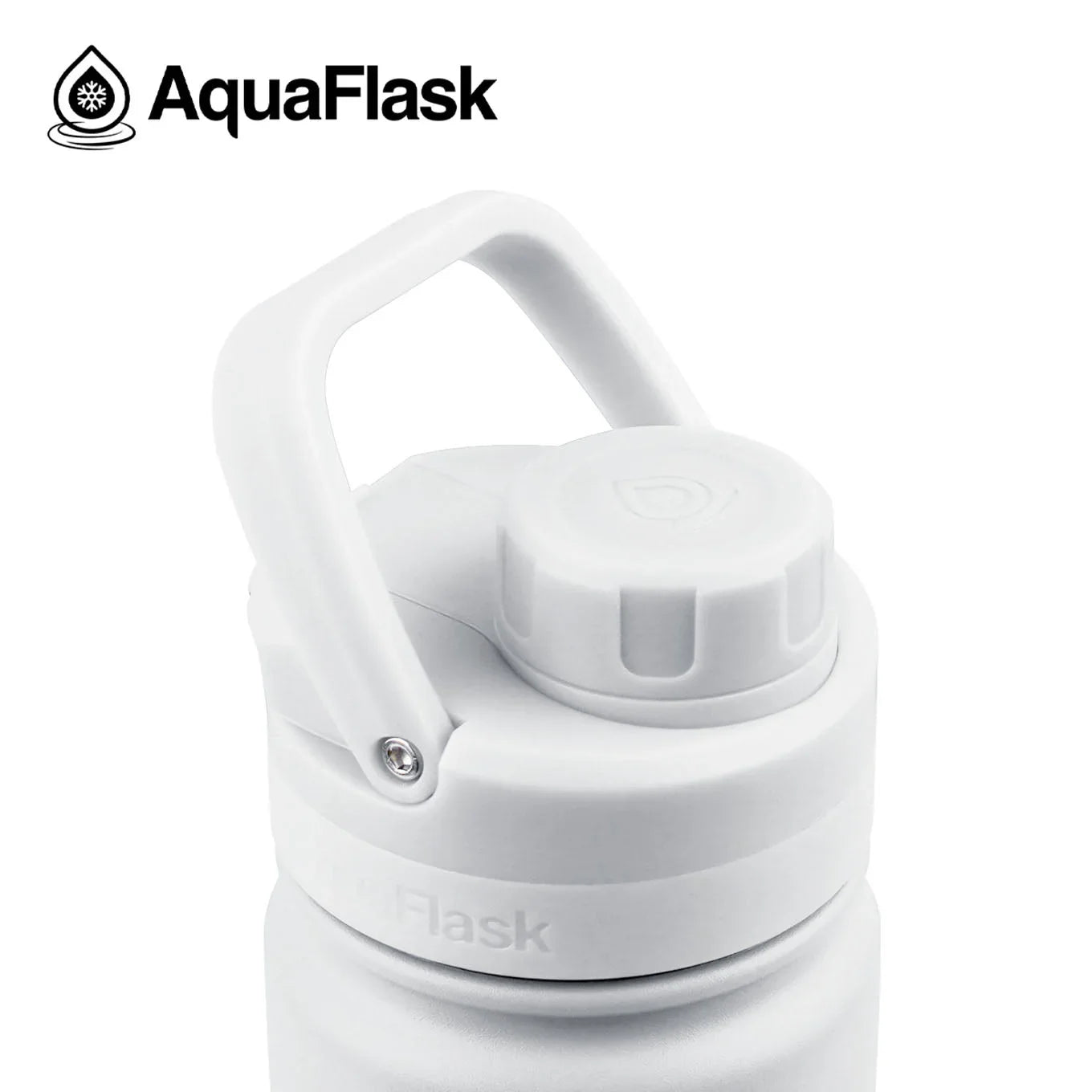 AquaFlask Arctic White 18oz insulated water bottle with handle and screw cap