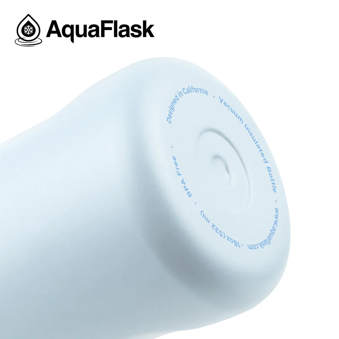 AquaFlask Sea Salt 18oz light blue vacuum insulated water bottle close-up