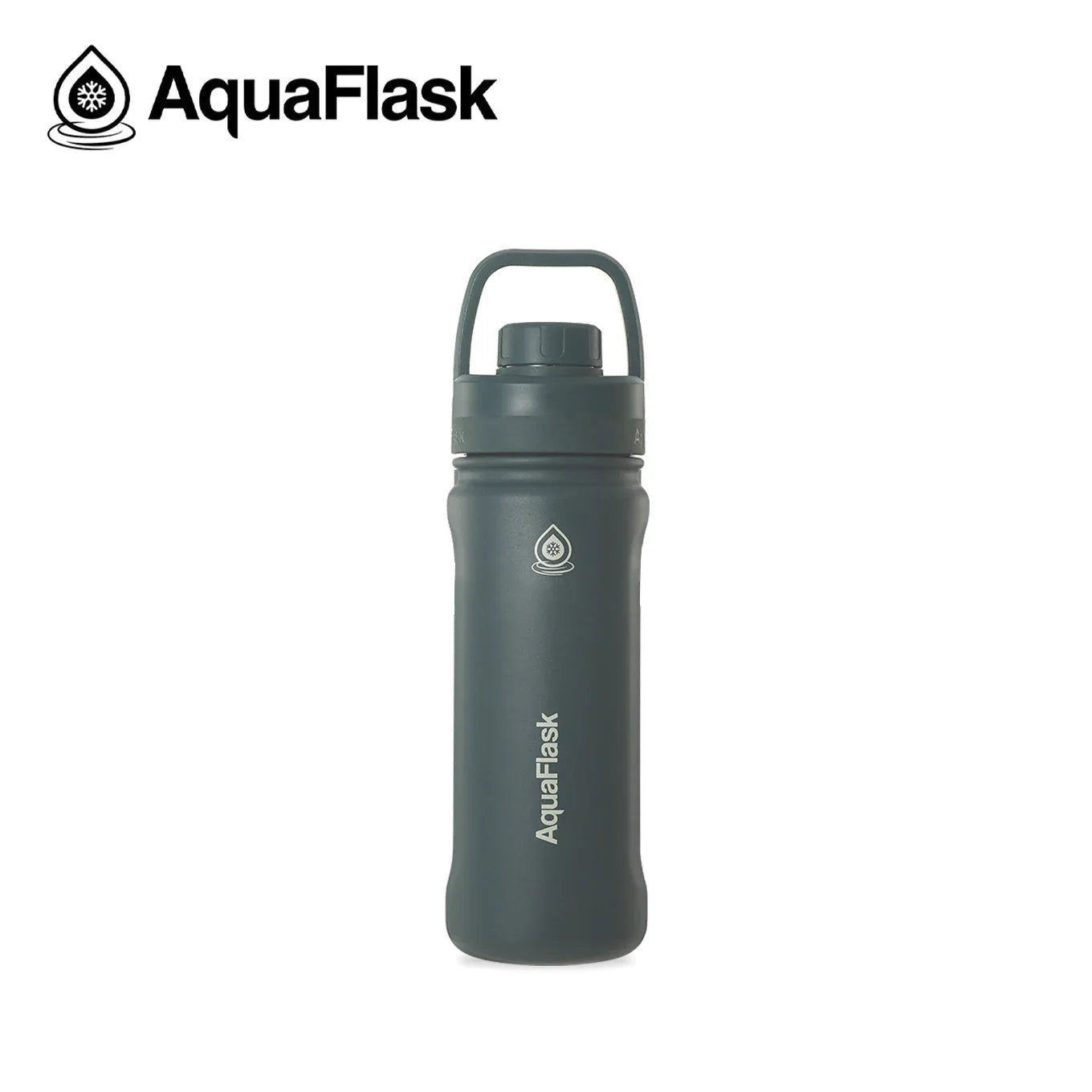 Graphite AquaFlask 18oz insulated water bottle with handle on white background