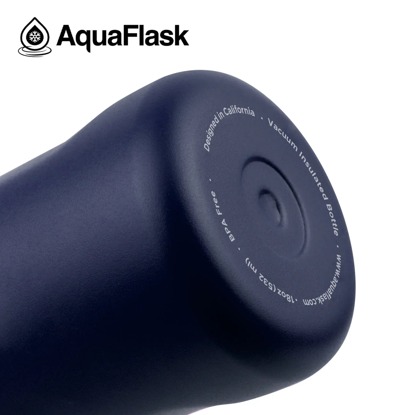 AquaFlask cobalt blue 18oz vacuum insulated bottle BPA free close-up