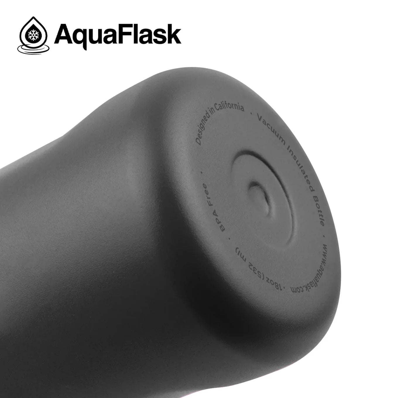 AquaFlask Stone Gray 18oz vacuum insulated water bottle bottom view, BPA free