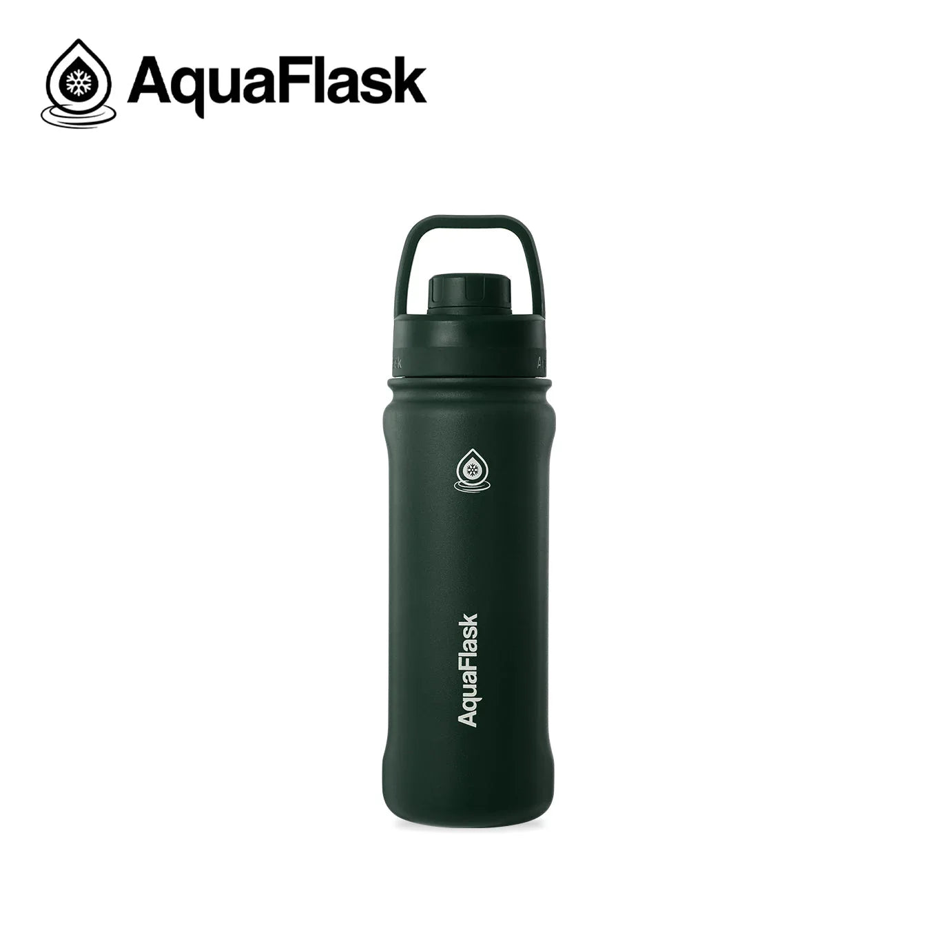 AquaFlask Moss Green 18oz insulated water bottle with handle on white background