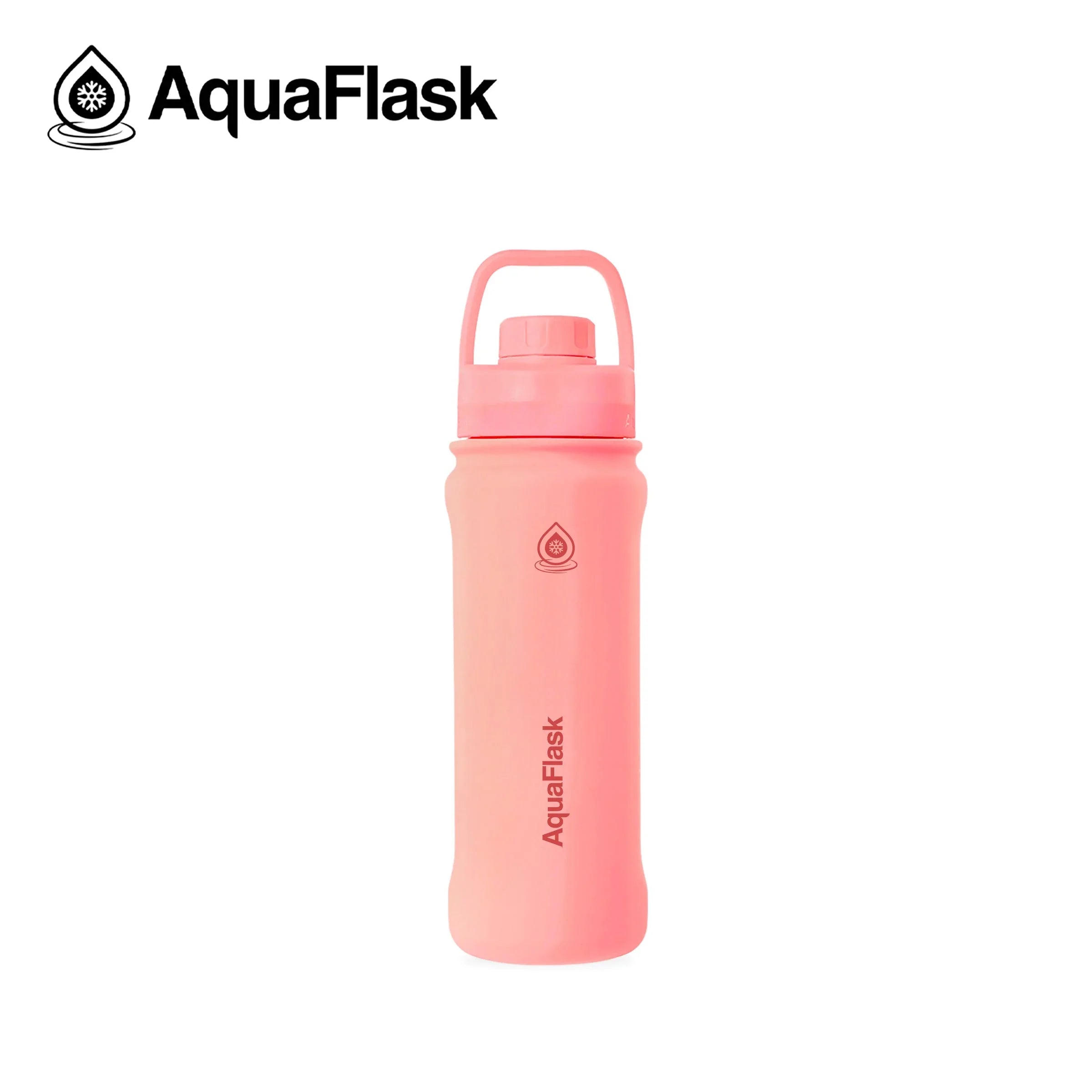 AquaFlask 18oz blush pink insulated water bottle with handle on white background