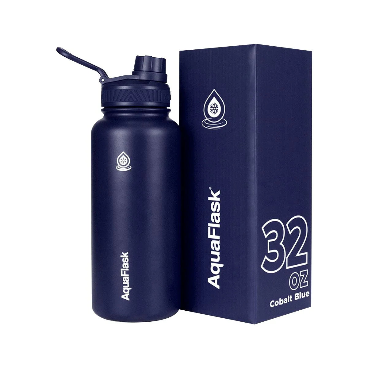 AquaFlask 32 oz water bottle cobalt blue with matching box, sports bottle design