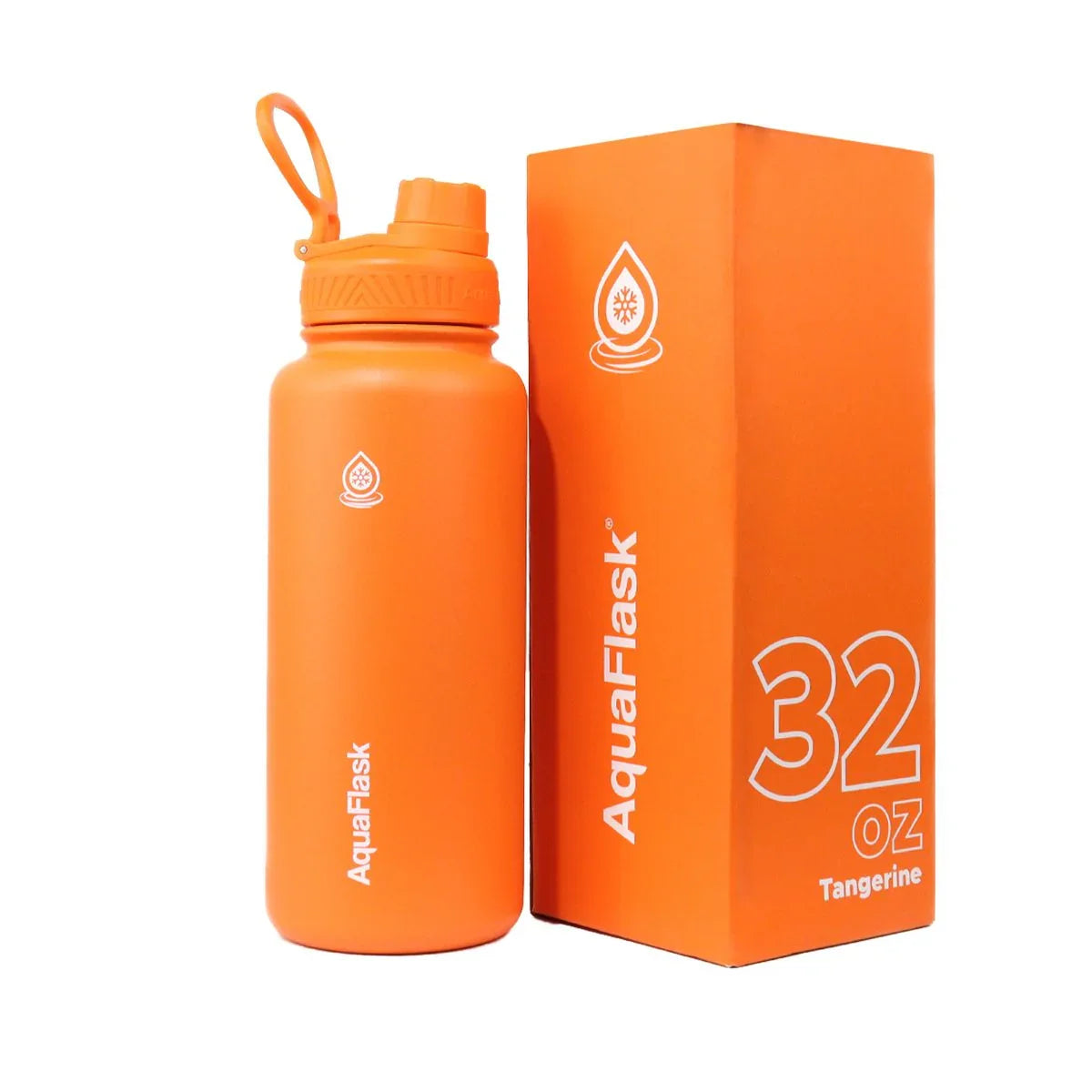 AquaFlask 32 oz orange water bottle with matching Tangerine box