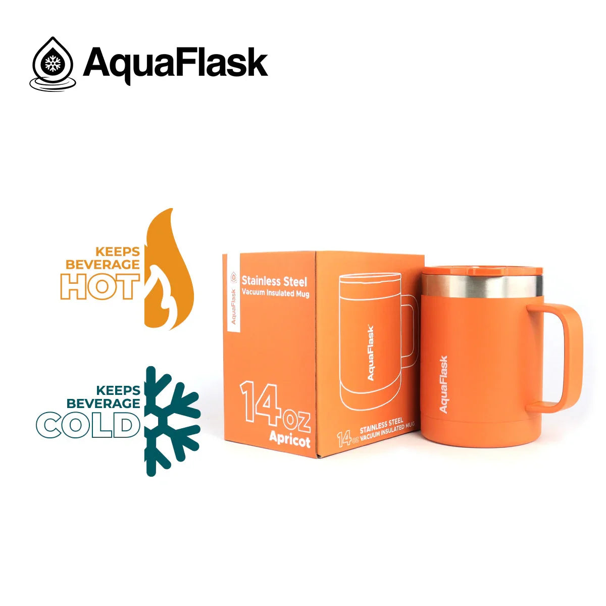 AquaFlask 14oz Apricot stainless steel vacuum insulated mug and box