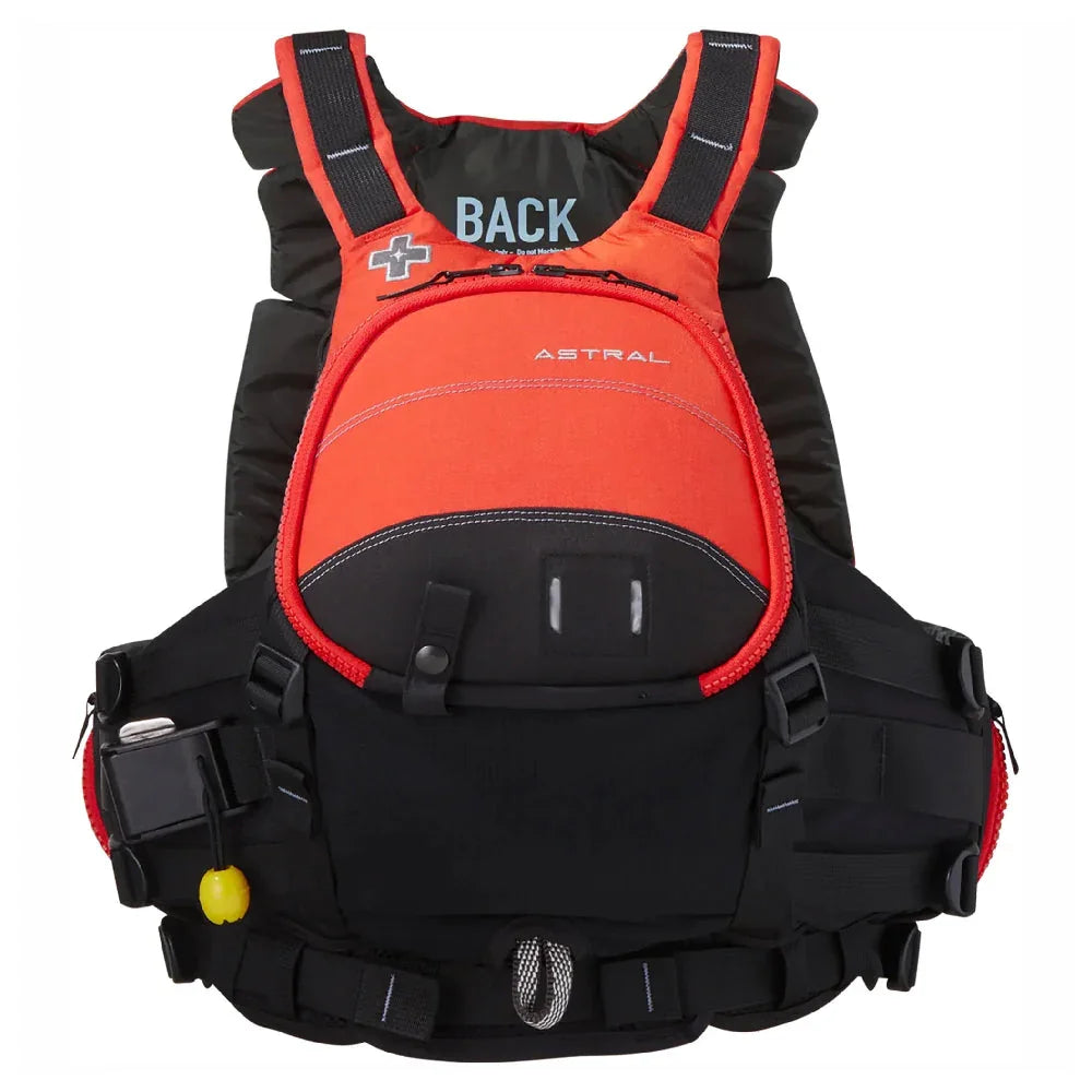Orange and black Astral GreenJacket rescue life jacket front view