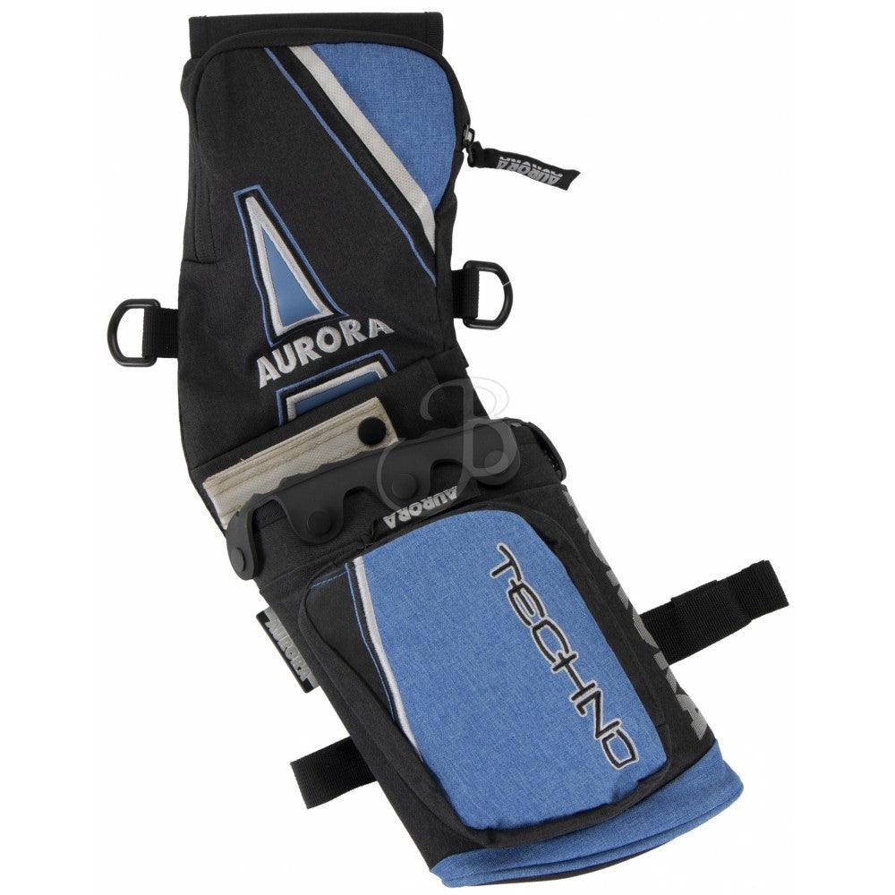 Aurora Techno blue and black archery quiver with pockets and belt straps