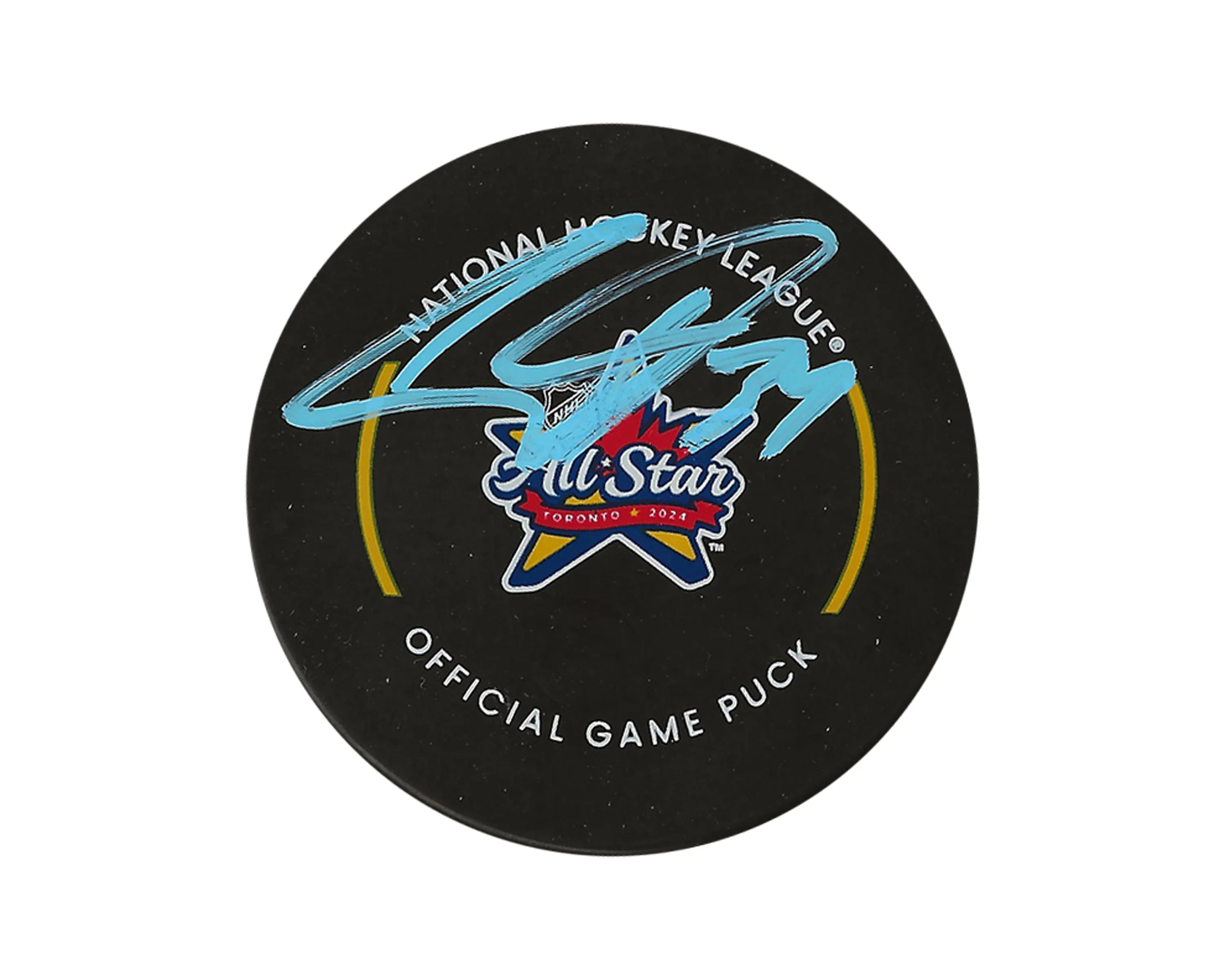 2024 NHL All-Star Toronto official game puck with blue autograph