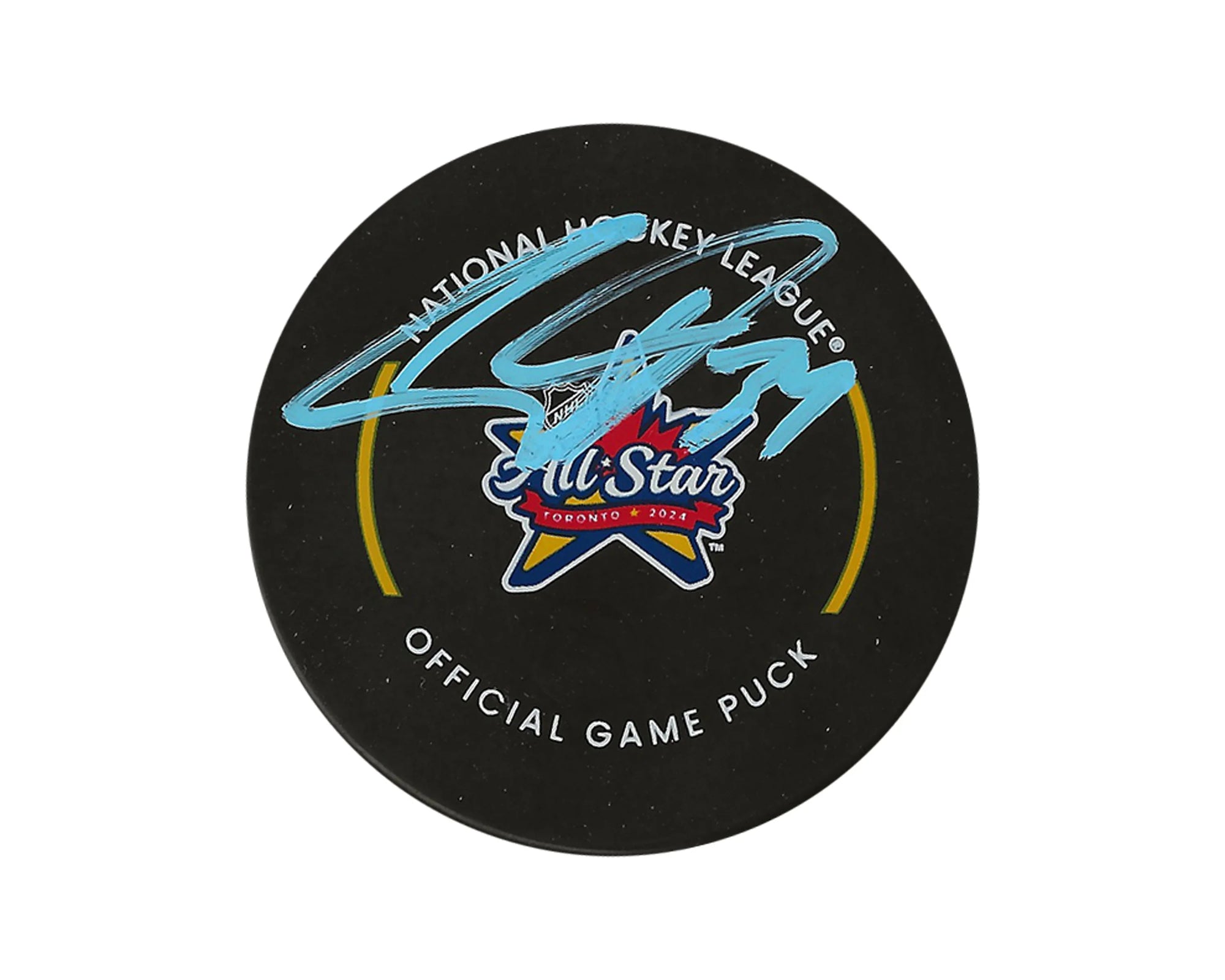 2024 NHL All-Star Toronto official game puck with blue autograph