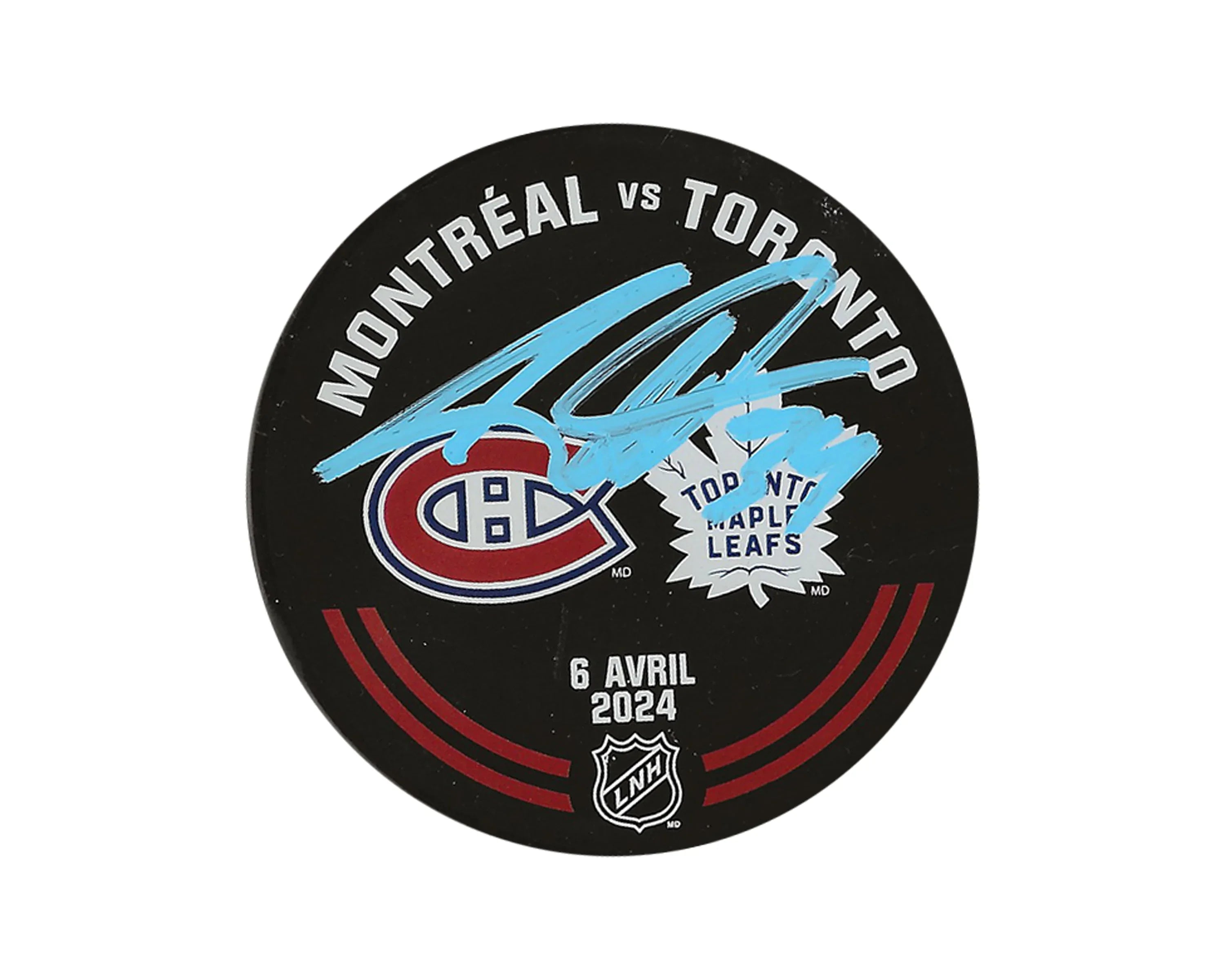 Montreal Canadiens vs Toronto Maple Leafs autographed hockey puck, April 6, 2024