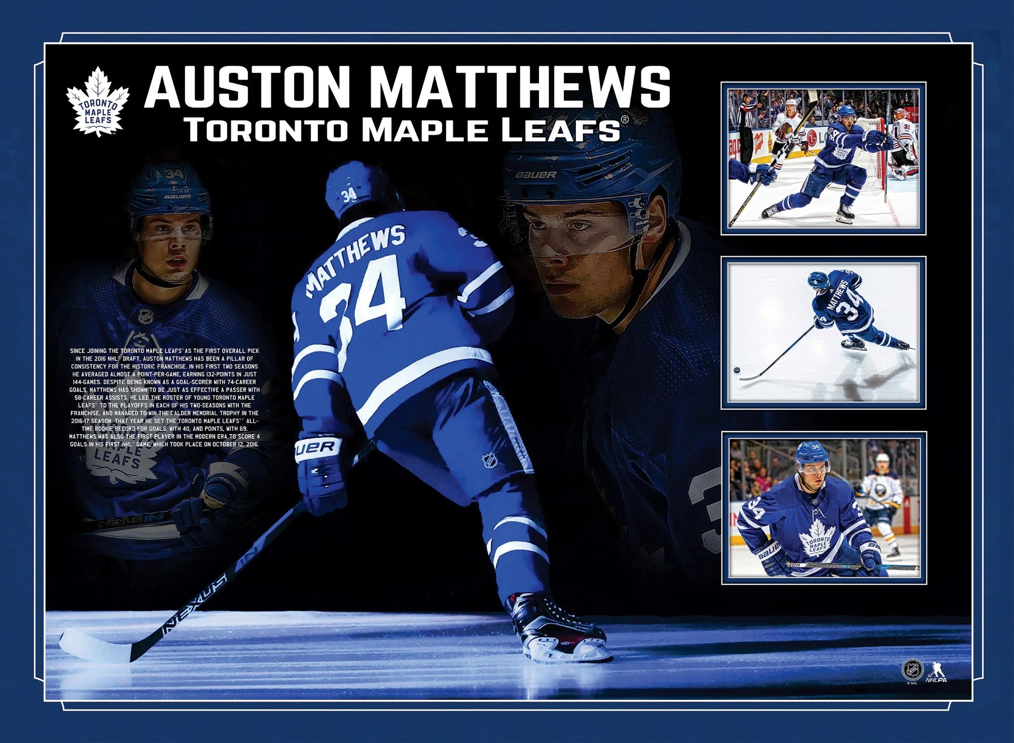 Auston Matthews Toronto Maple Leafs hockey collage with action shots on ice rink