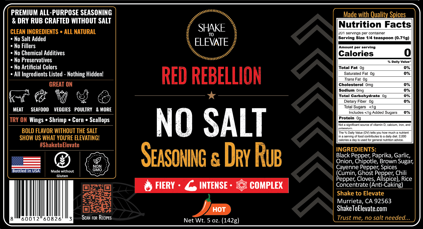 Shake to Elevate Red Rebellion Ghost Pepper No Salt Seasoning - Image 14