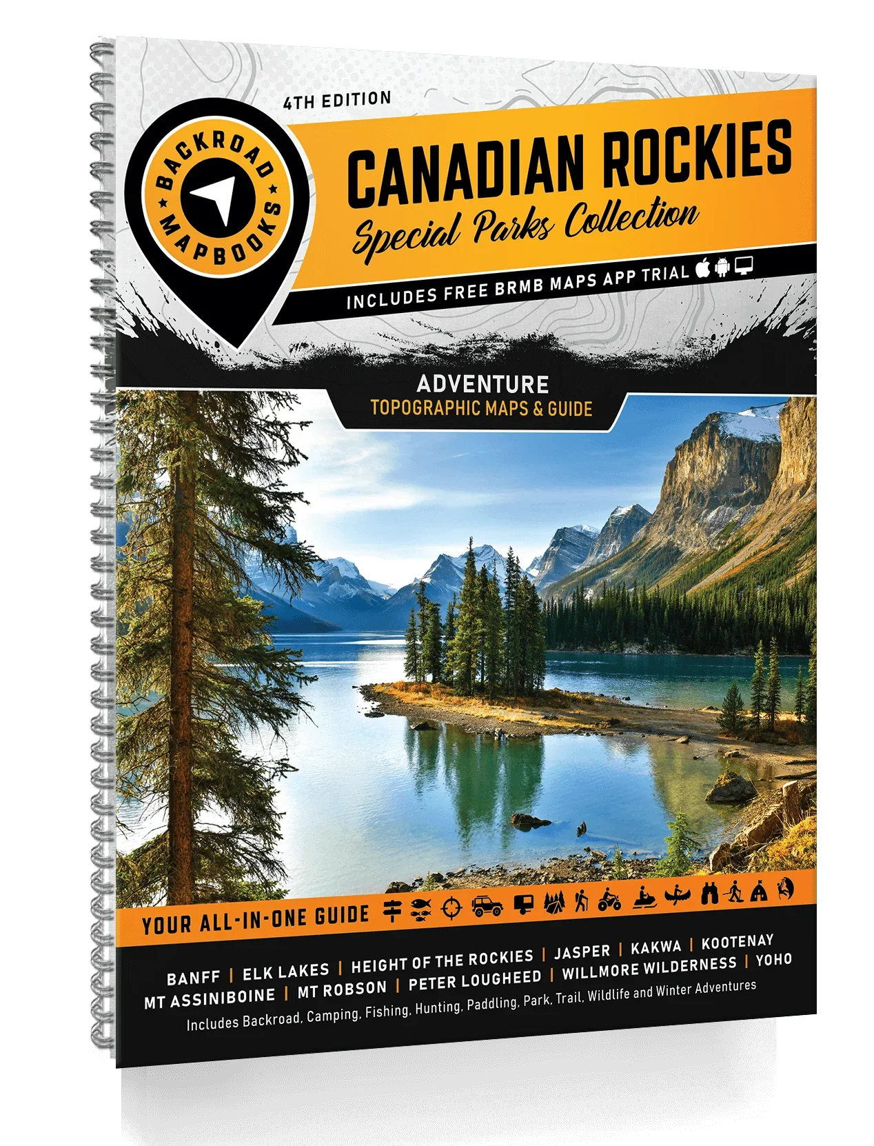 Canadian Rockies Special Parks Collection mapbook cover with scenic mountain lake and pine trees