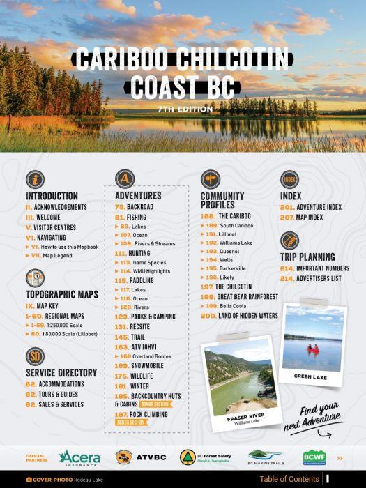 Cariboo Chilcotin Coast BC Backroad Mapbook cover with lake, forest, and adventure index
