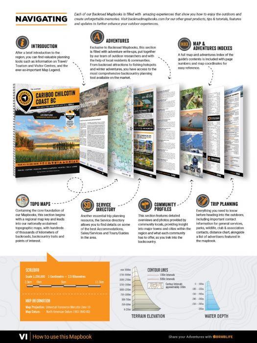 Cariboo Chilcotin Coast BC Backroad Mapbook guide with section highlights and diagrams