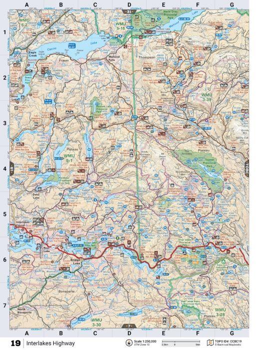 Cariboo Chilcotin Coast BC Backroad Mapbook page showing Interlakes Highway, roads, and lakes
