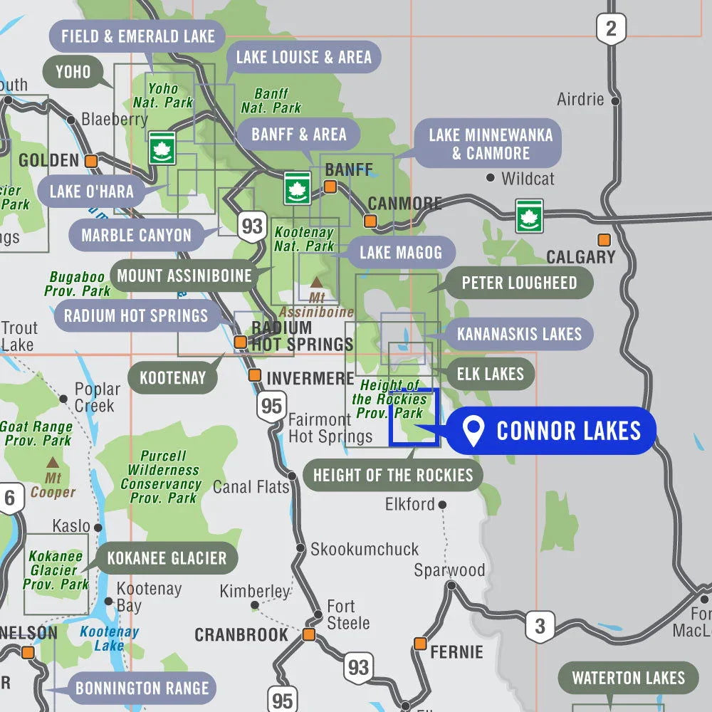 Map of Connor Lakes in Height of the Rockies Provincial Park, British Columbia