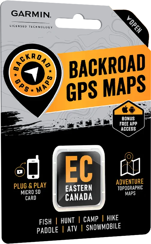 Garmin Backroad GPS Maps Eastern Canada package, adventure topographic maps, micro SD card.