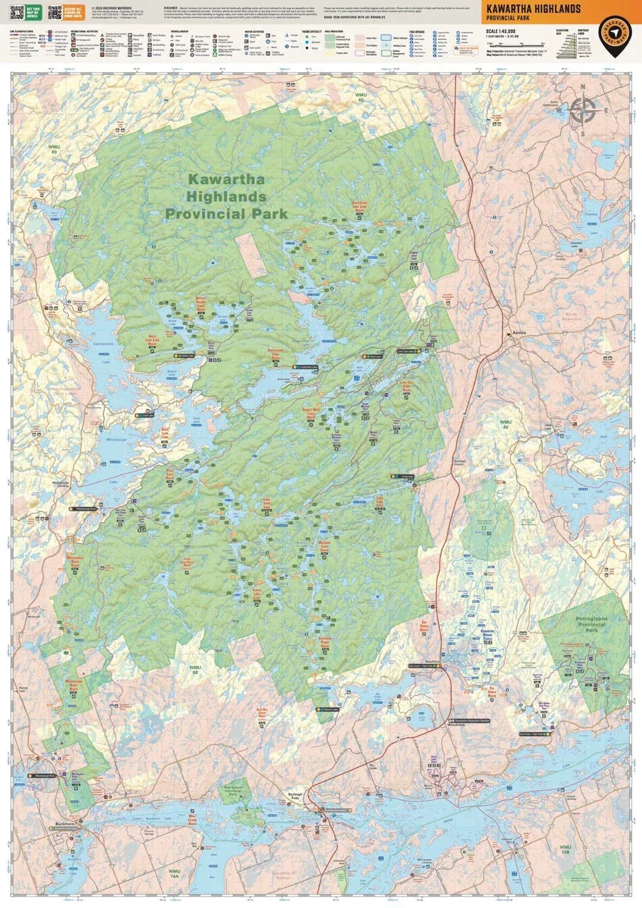 Backroad Maps Kawartha Highlands Provincial Park Ontario - Park Map