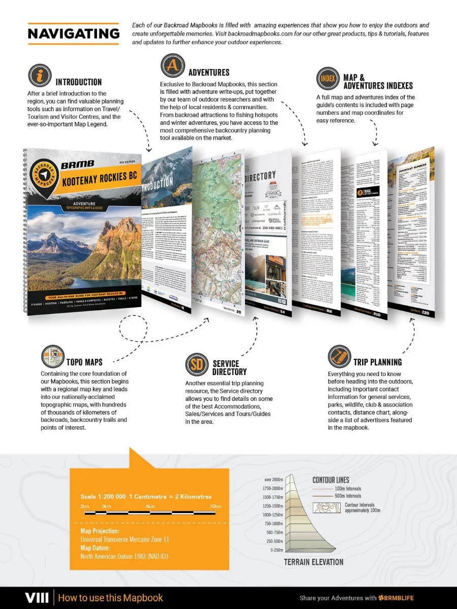 Kootenay Rockies BC Backroad Mapbook sections overview with adventure planning guide pages.