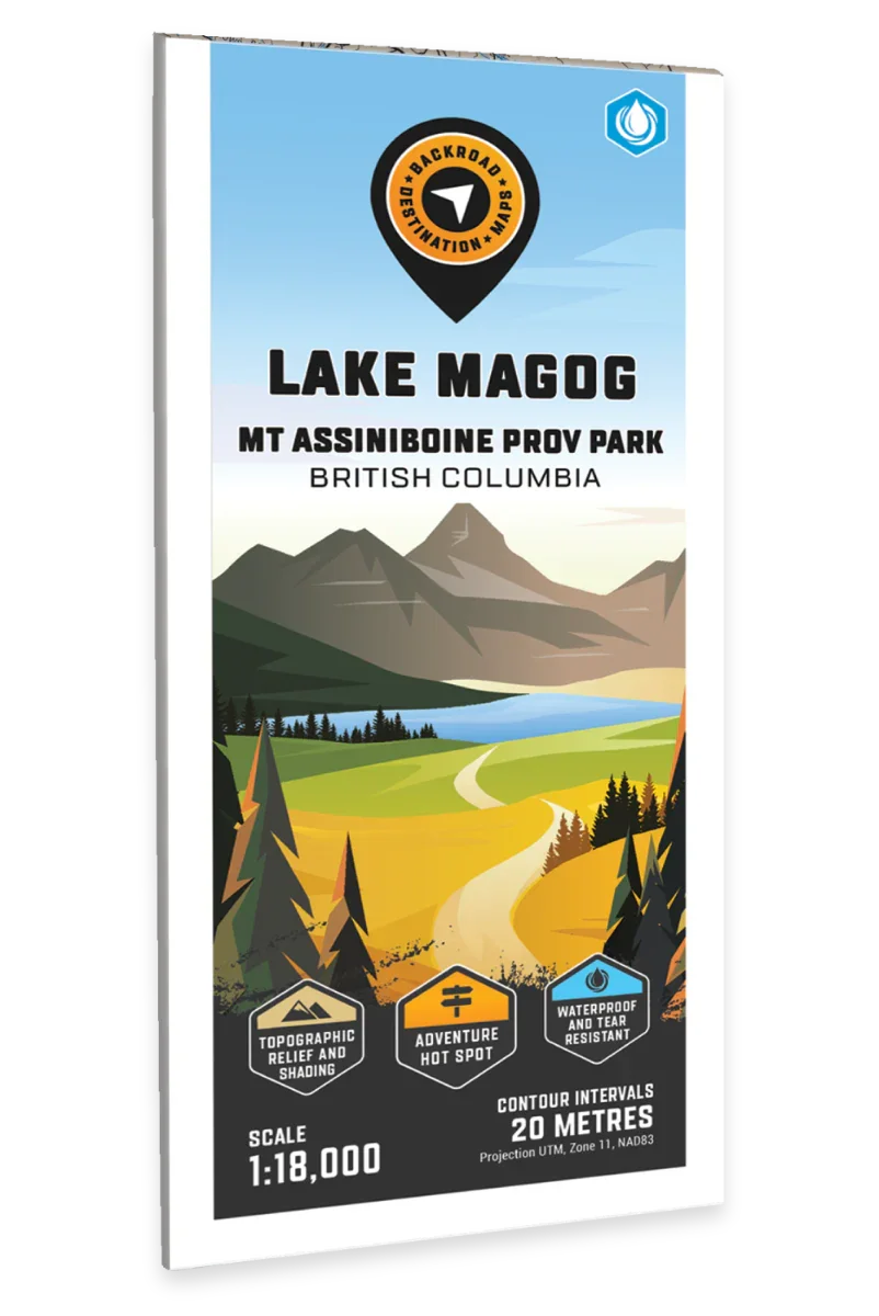 Lake Magog Mount Assiniboine Provincial Park British Columbia map cover with scenic mountains