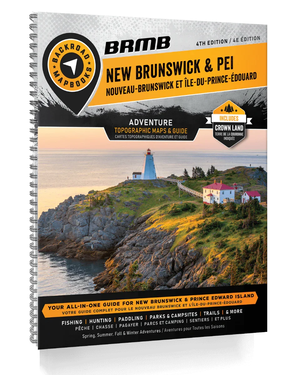 BRMB Backroad Mapbook New Brunswick & PEI cover featuring a coastal lighthouse scene