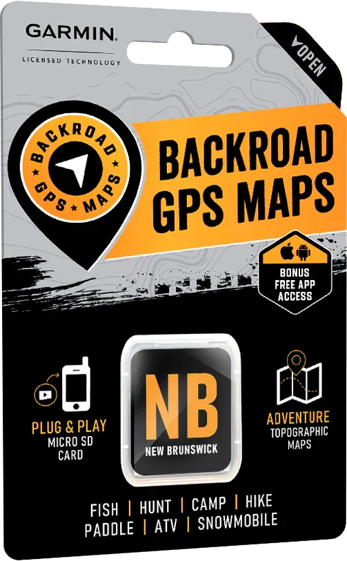 Garmin New Brunswick Backroad GPS Maps package with micro SD card and adventure icons