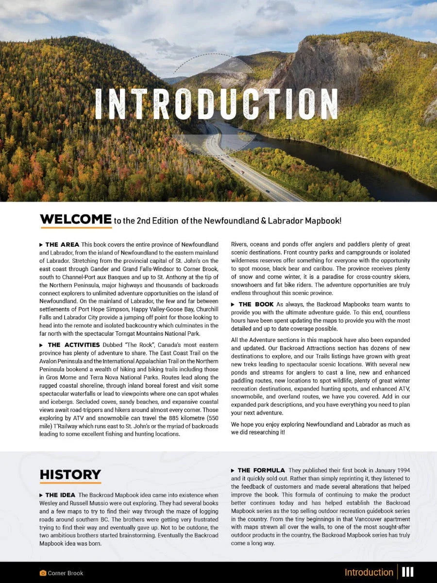 Aerial view of highway winding through autumn forest and mountains in Newfoundland and Labrador