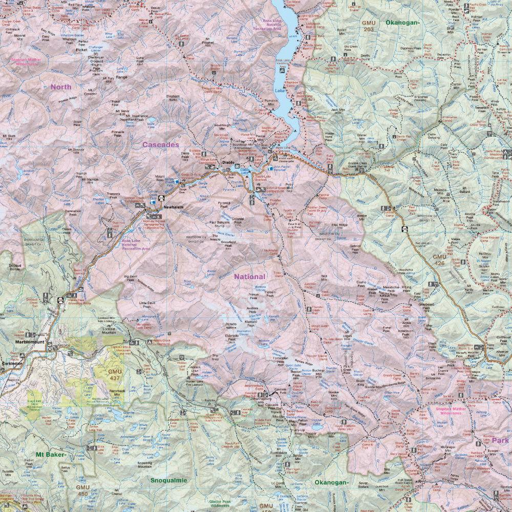 Detailed map of North Cascades and Okanogan Wenatchee in Washington State