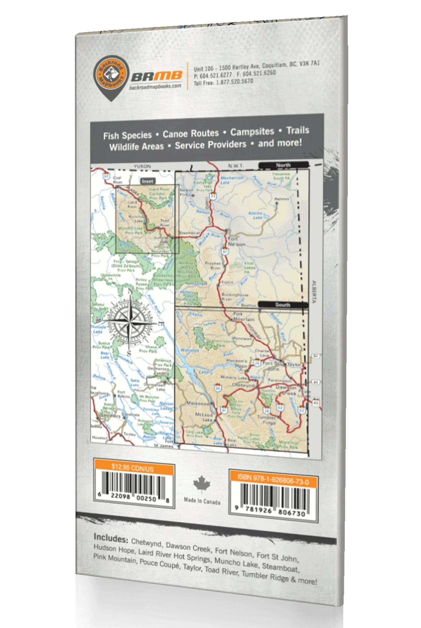Northeastern BC recreation map cover showing detailed road maps, trails, campsites, and towns.