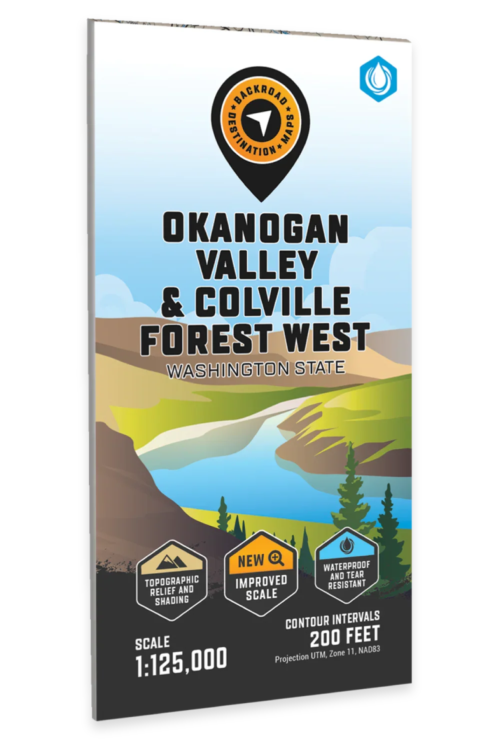 Okanogan Valley & Colville Forest West Washington State destination map cover with scenic illustration
